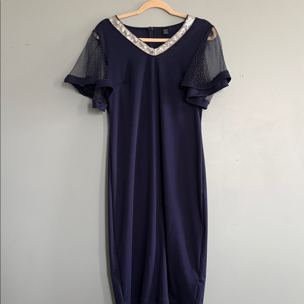 SHEIN Navy Midi Dress with Silver Accents